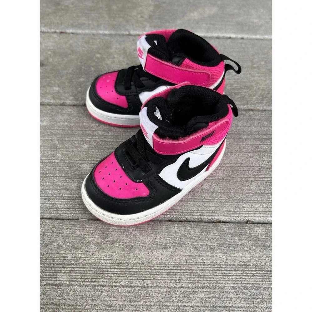 Nike Court Borough Mid 2 Toddler Shoes Pink Black White BQ5446-104 Size 5C